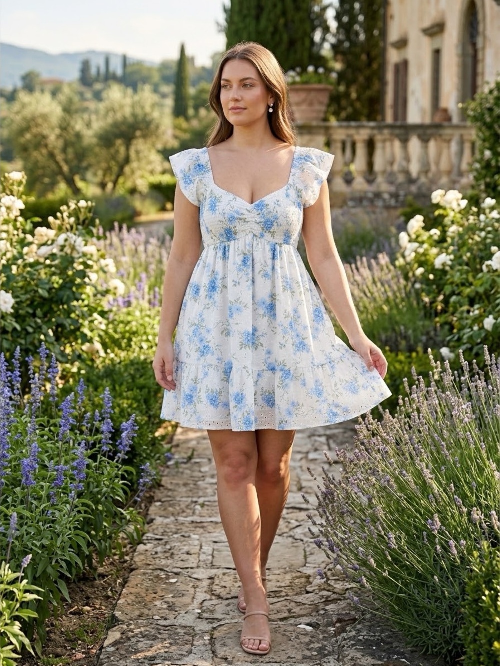 Thirty Thirty Floral Eyelet Smocked Mini Dress โ Size XL